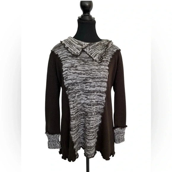 La Madona Vintage brown sweater ruffle collard and cuffs size large - Picture 1 of 6